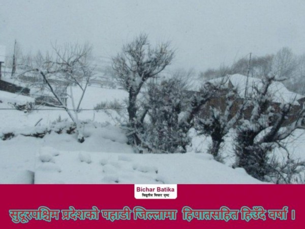 सुदूरपश्चिम प्रदेशको पहाडी जिल्लामा  हिपातसहित हिउँदे वर्षा ।