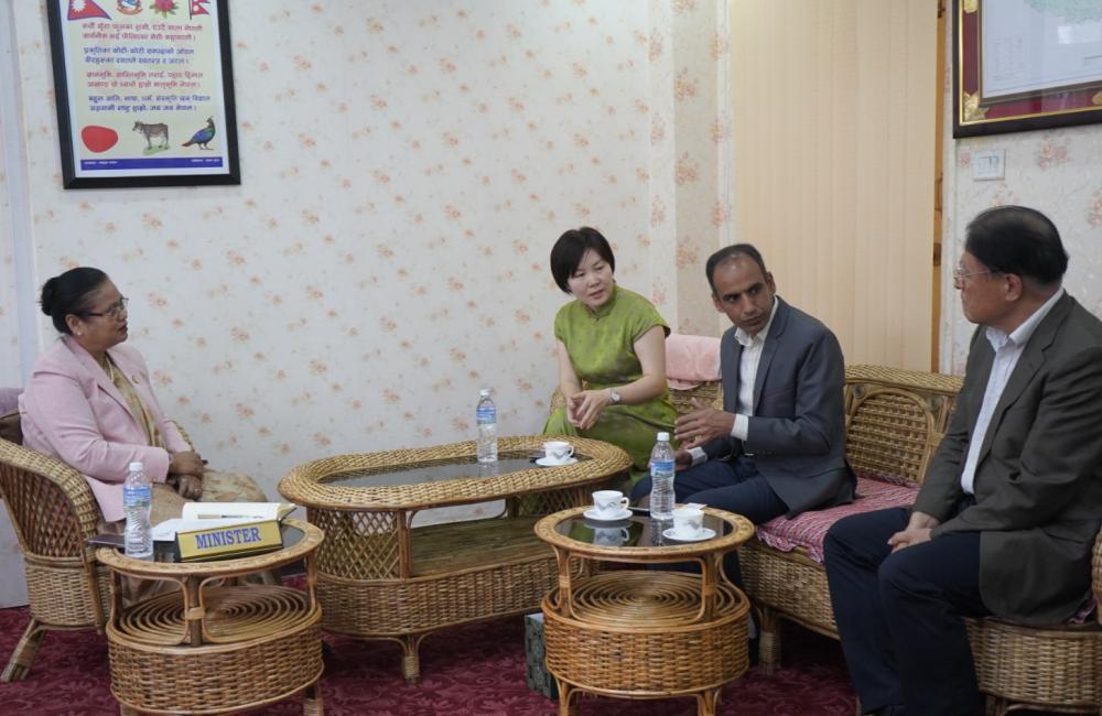 महिला मन्त्री चौधरी र पूर्व राजदूत लिउ युहेबिच भेट।