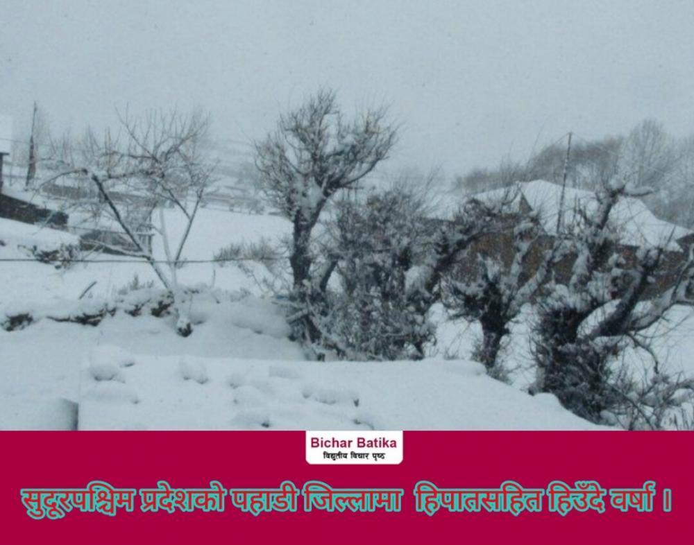सुदूरपश्चिम प्रदेशको पहाडी जिल्लामा  हिपातसहित हिउँदे वर्षा ।