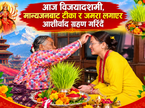 आज विजयादशमी, मान्यजनबाट टीका र जमरा लगाएर आशीर्वाद ग्रहण गरिँदै