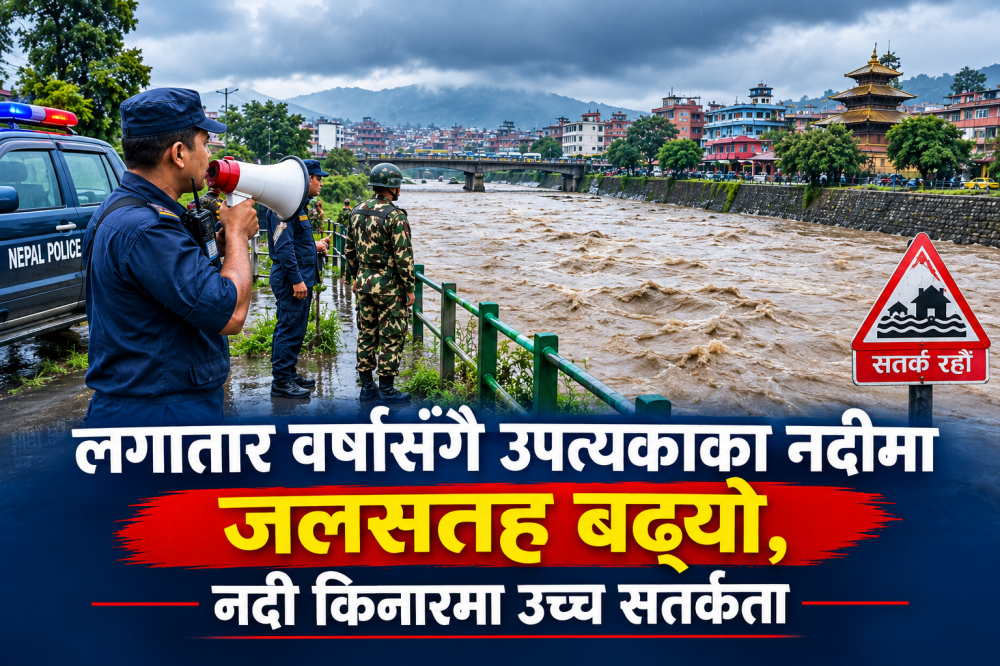 लगातार वर्षासँगै उपत्यकाका नदीमा जलसतह बढ्यो, नदी किनारमा उच्च सतर्कता