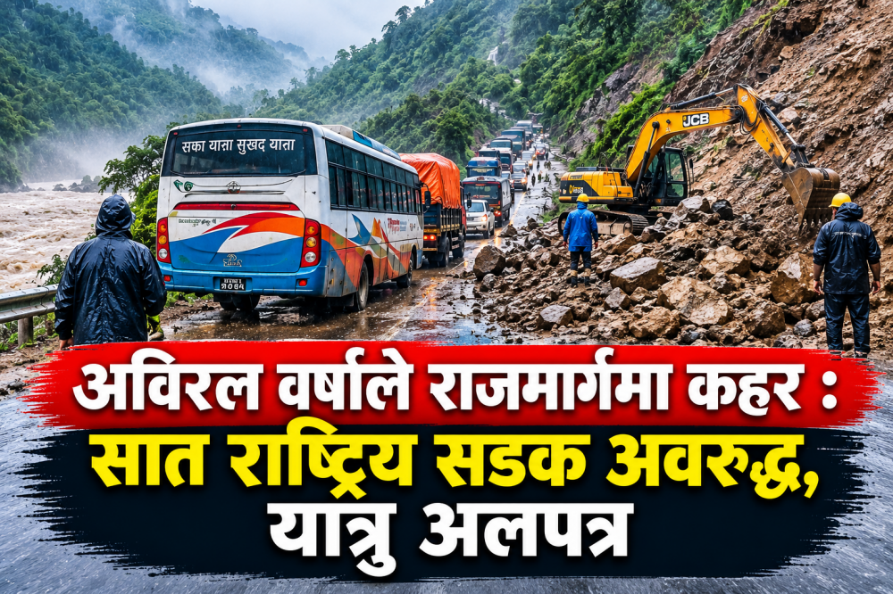 अविरल वर्षाले राजमार्गमा कहर : सात राष्ट्रिय सडक अवरुद्ध, यात्रु अलपत्र